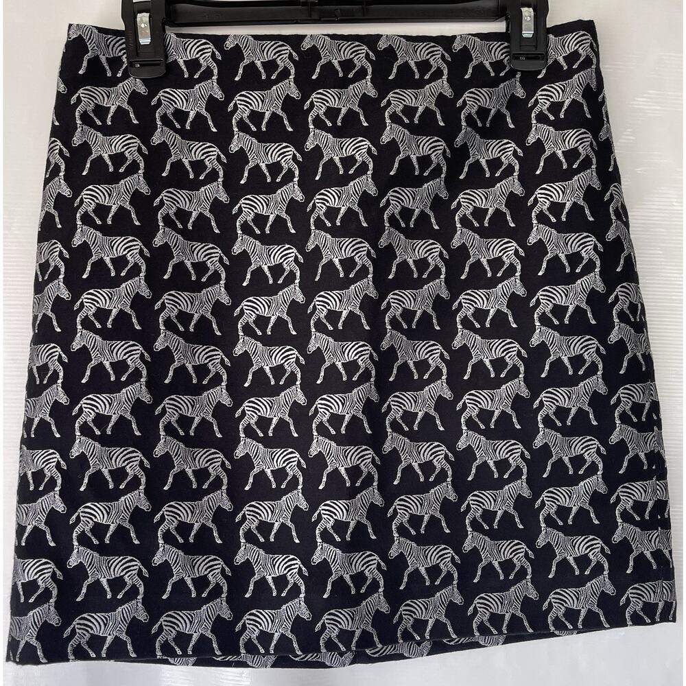 J. Crew Women’s Zebra Jacquard Black Silver Print Skirt Size 2 Mini Pencil Zip